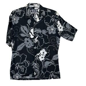 Local Motion Original Aloha Shirt Mens Large Black White Hawaiian Short Sleeve